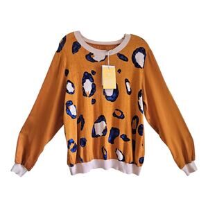 PHILLIP LIM for Target Women XL Sweater Leopard Orange Blue Knit Satin 42" NEW